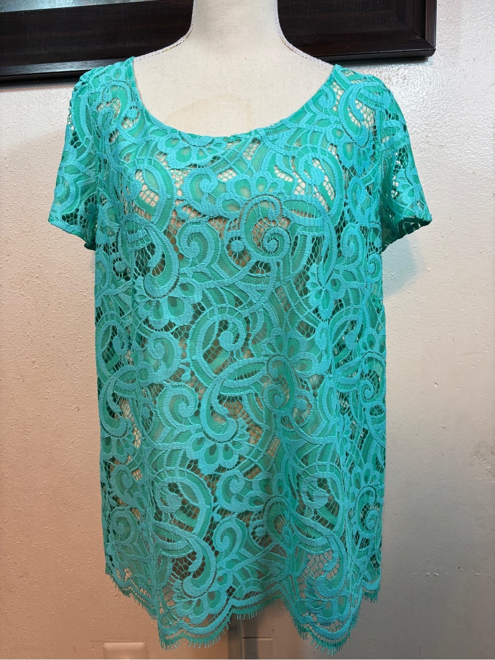 Lilly Pulitzer Teal Lace Short-Sleeve Overlay Tunic